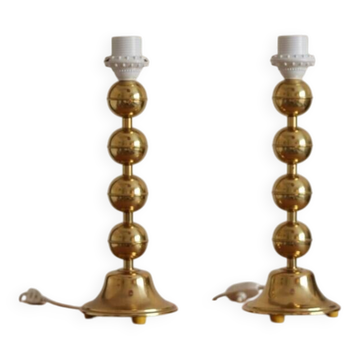 Pair of Vintage Swedish Table Lamps in Polished Brass, Signed Aneta
