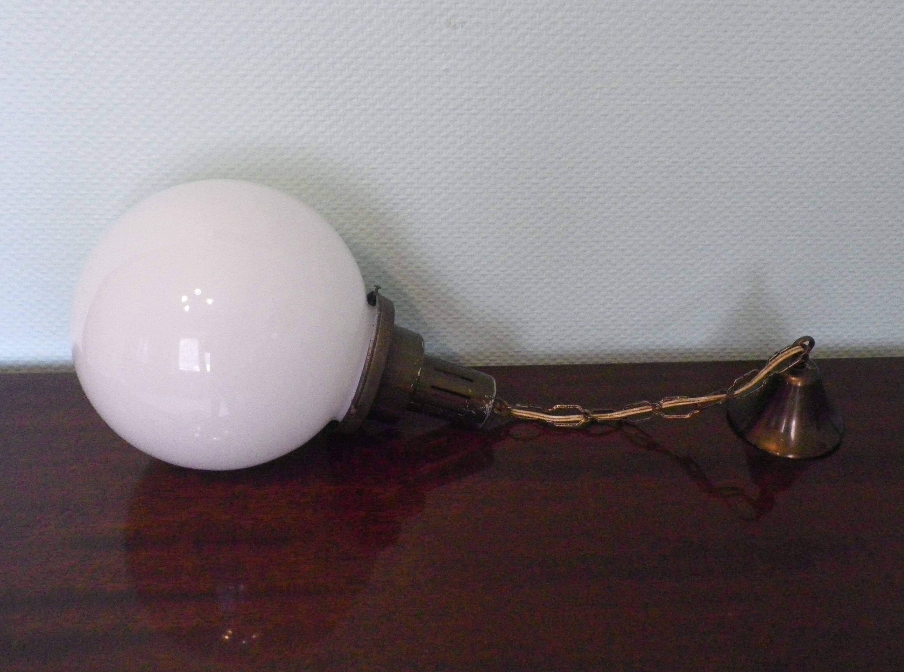 Minimalist Art Deco Pendant Lamp in Opaline Glass, 1950s