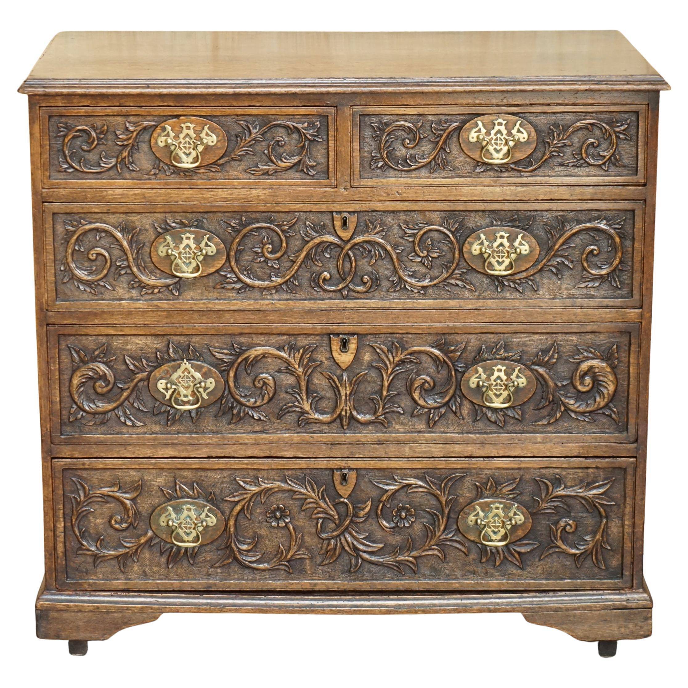 Victorian oak commode finely carved.