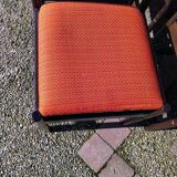 6 vintage wooden and orange fabric chairs