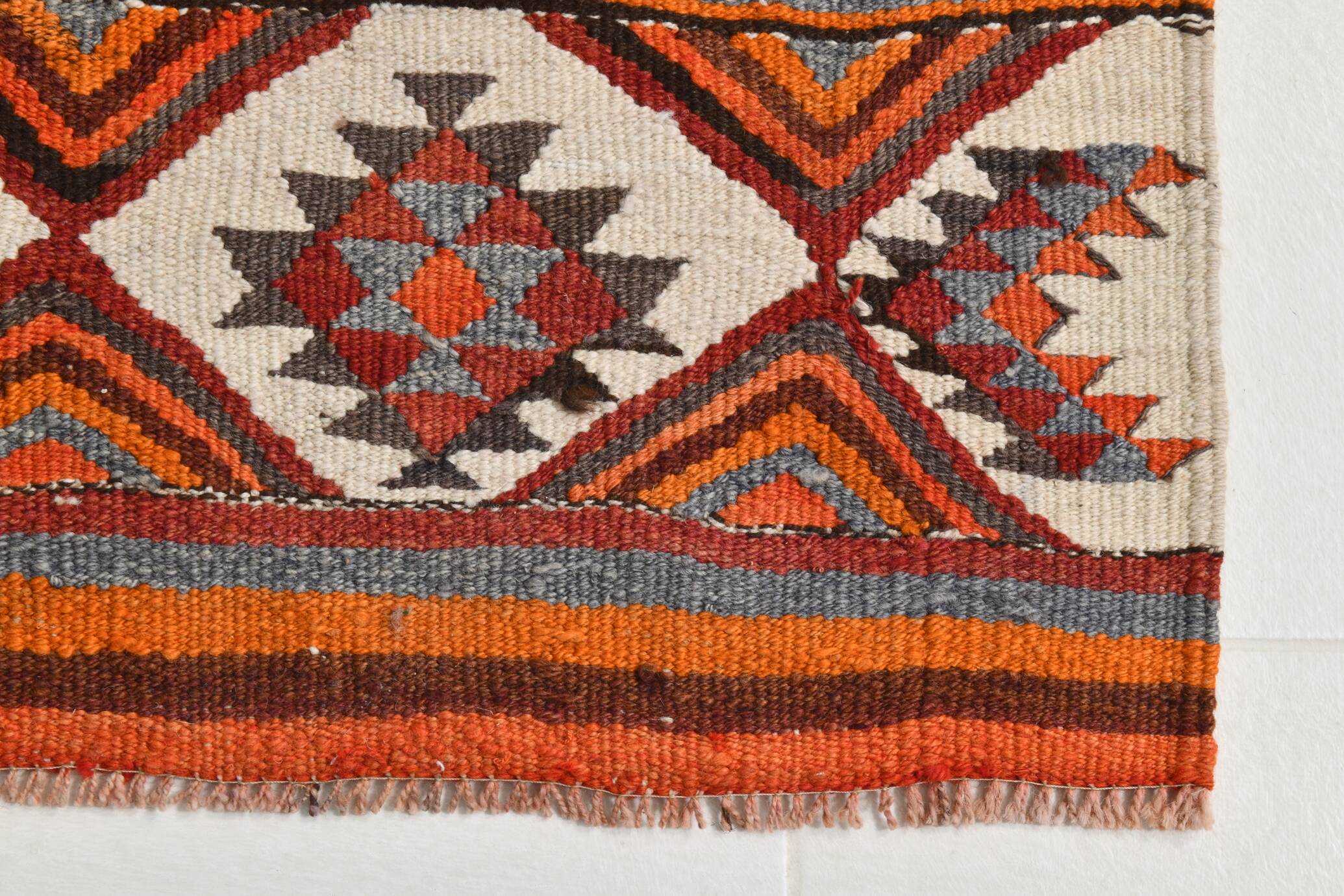 Orange & Brown Vintage Kilim Runner Rug, Oriental Pattern Hallway Carpet