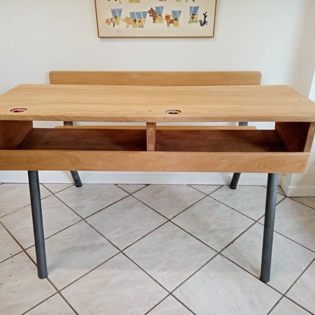 School boy's desk double wood and iron