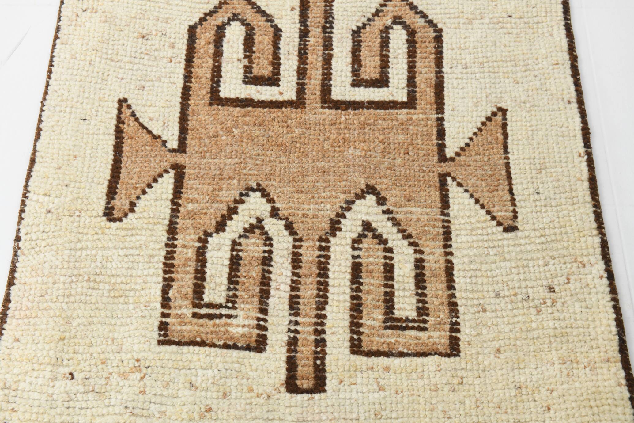 Beige Brown Oriental Persian Runner Rug, 88x351Cm