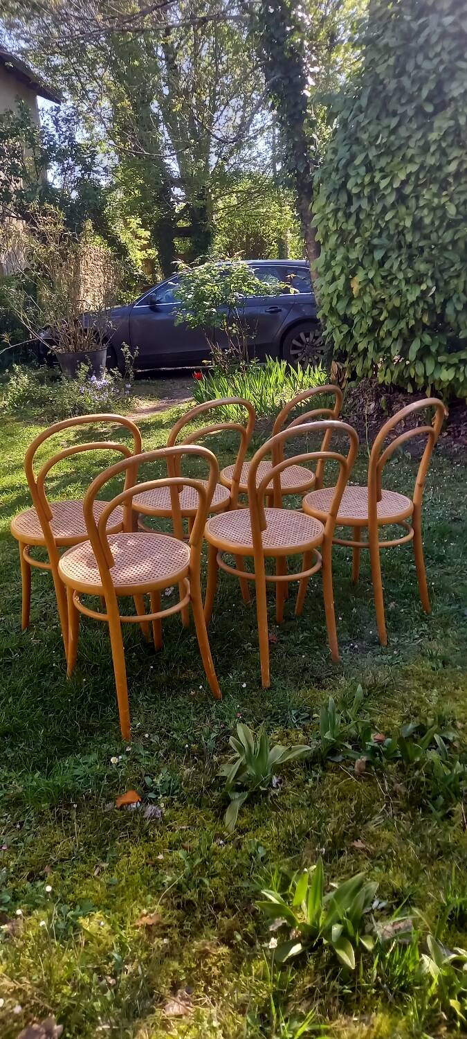 Set of 6 caned bistro chairs