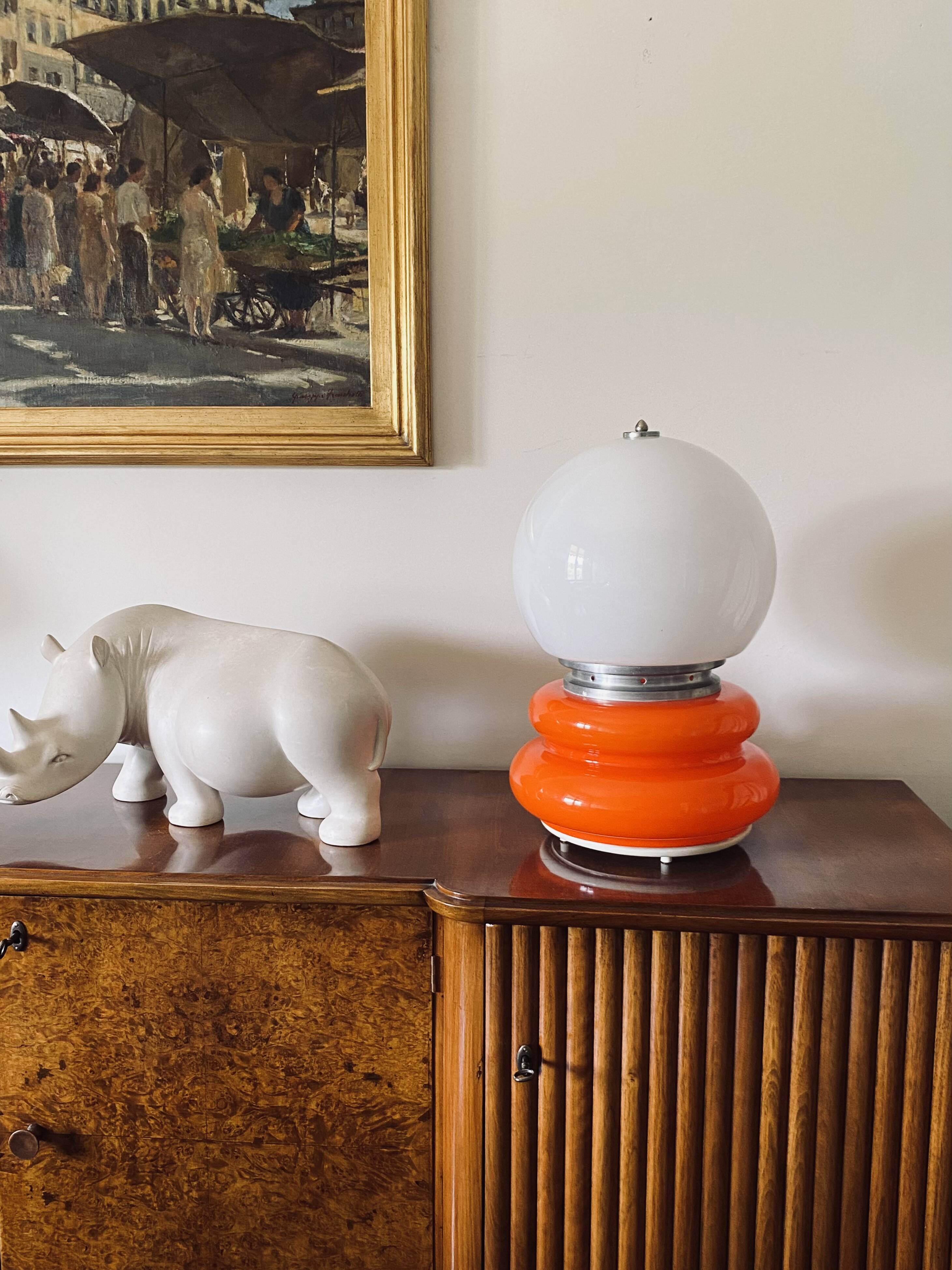 Space Age Orange Murano glass table lamp, AV Mazzega, 1970s