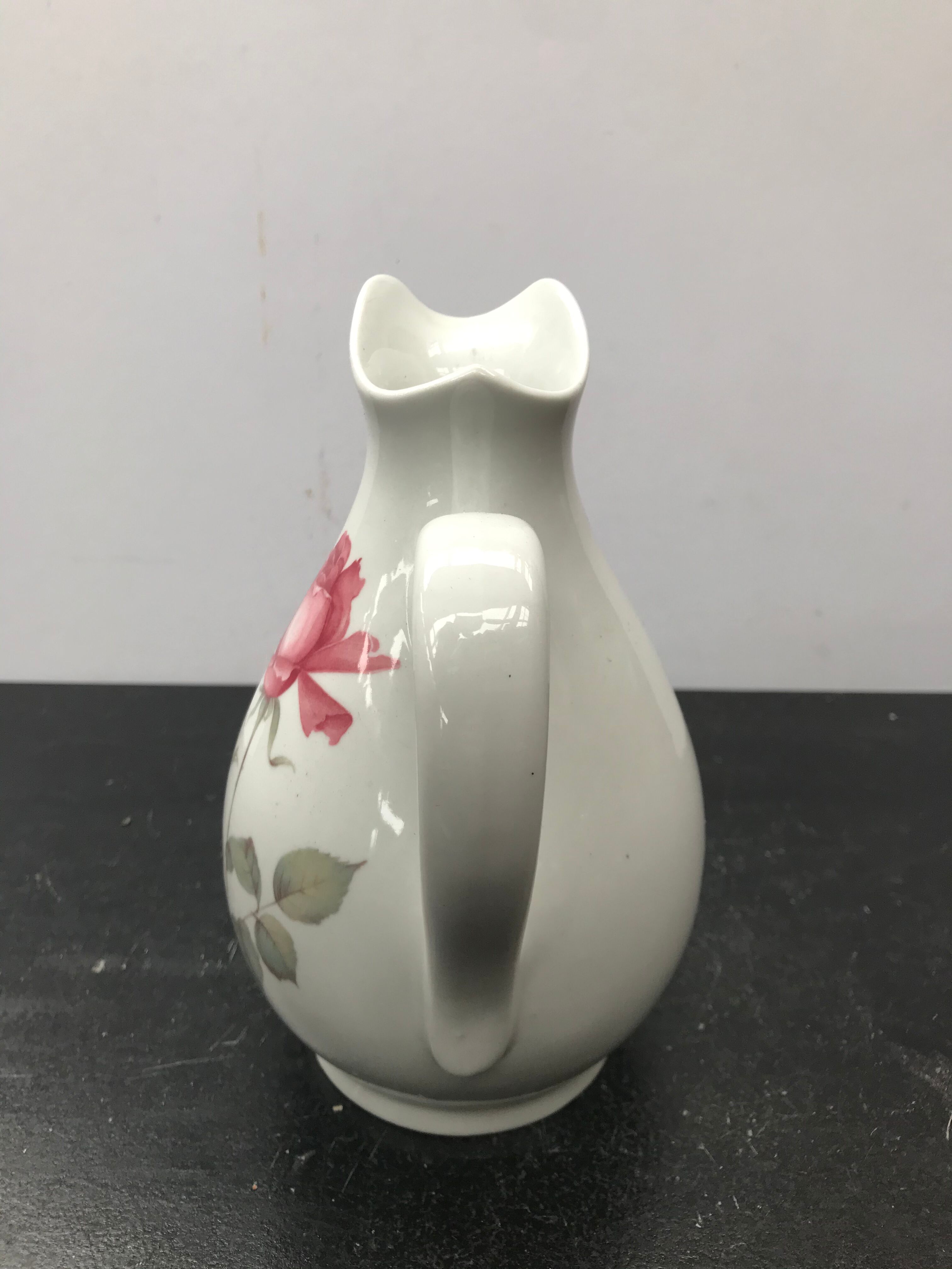 Former Longchamps white porcelain pitcher - vintage roses decor