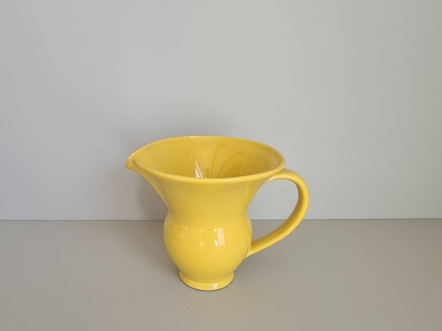 Modernist yellow ceramic pitcher / handmade / vintage / France / 1960s / mid-century / 20th century