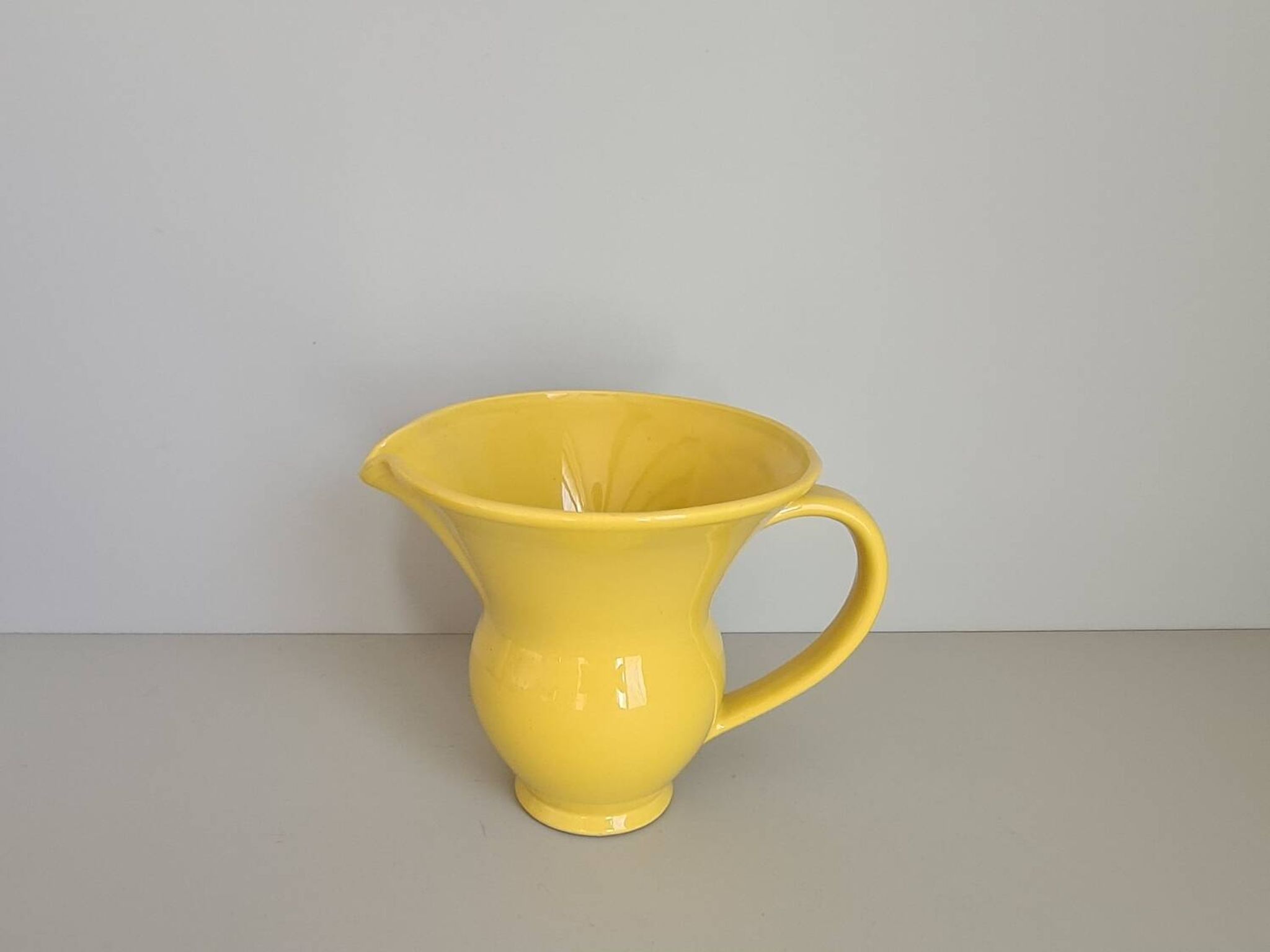Modernist yellow ceramic pitcher / handmade / vintage / France / 1960s / mid-century / 20th century