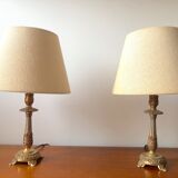 Pair of brass and jute bedside lamps
