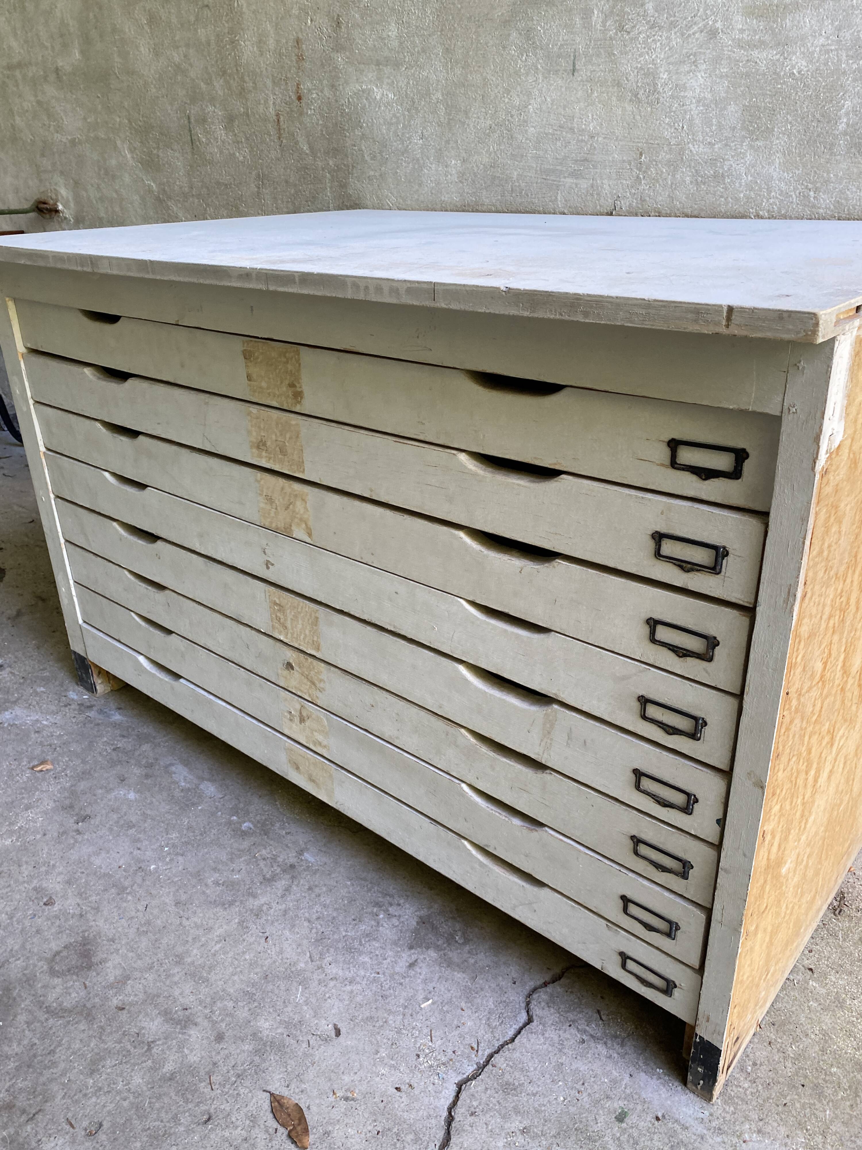Map cabinet, vintage wooden architect's plan cabinet with 8 drawers