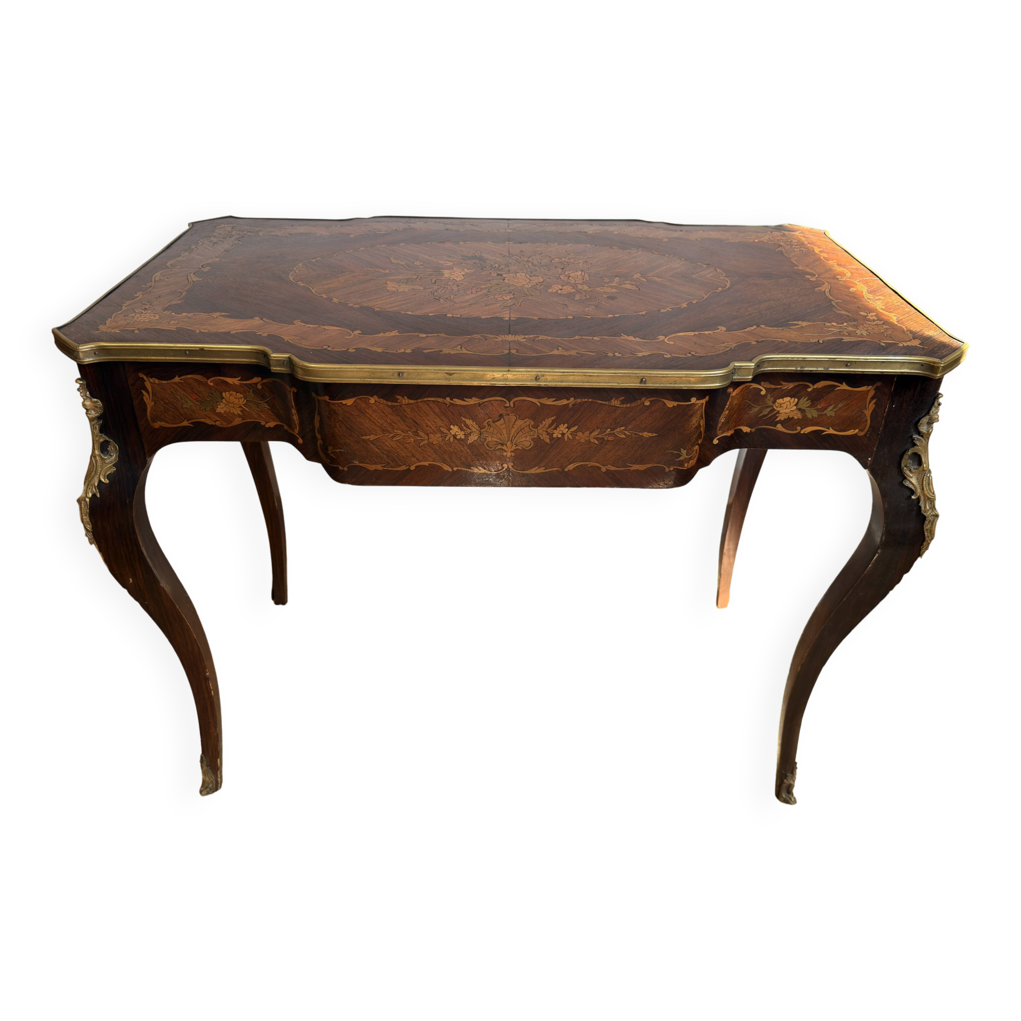 Louis XV style desk inlaid with floral decoration – One drawer