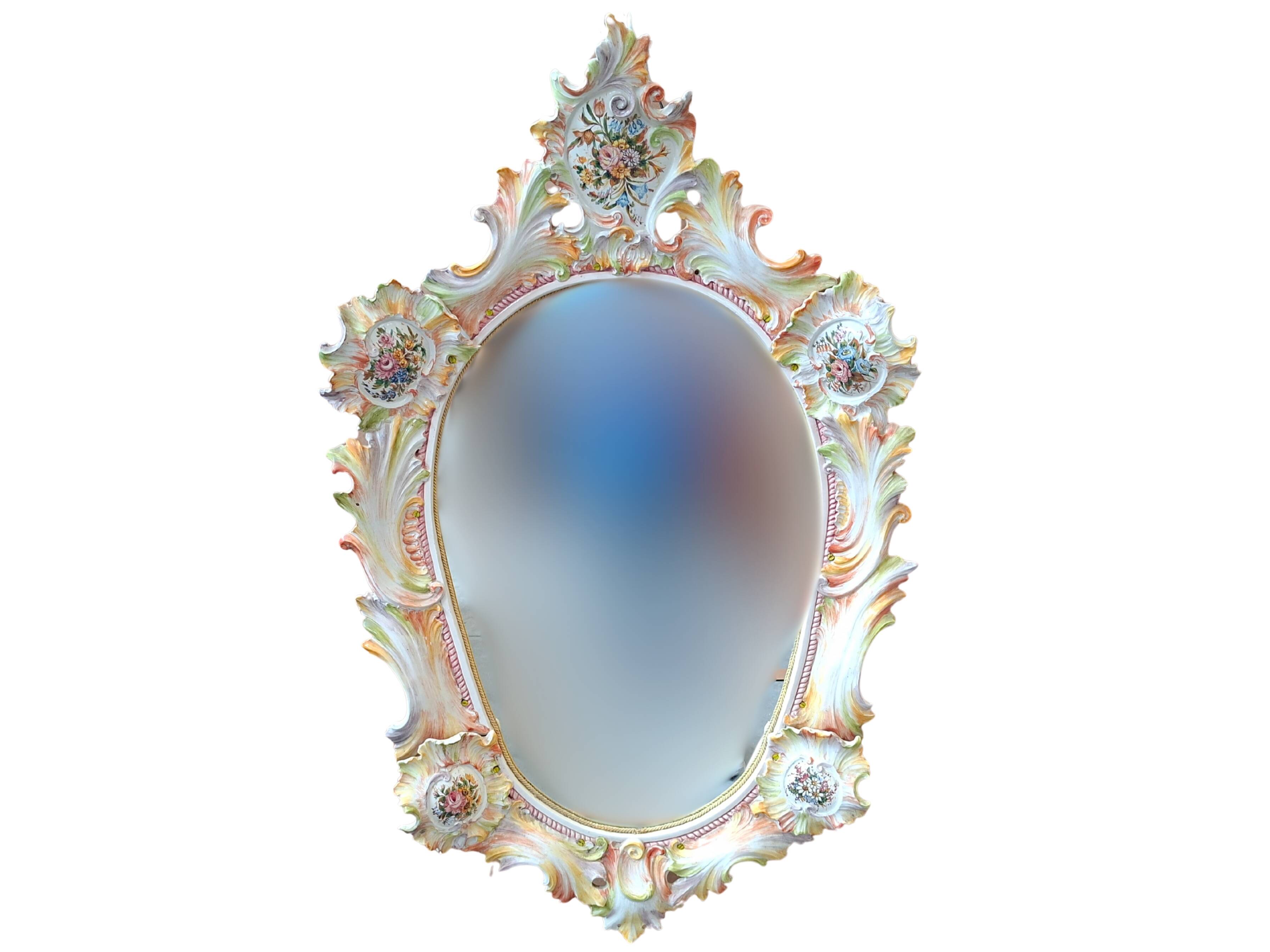 Magnifica Specchiera d’Arte in Ceramica Policroma – Maria Pegoraro per Ricc
