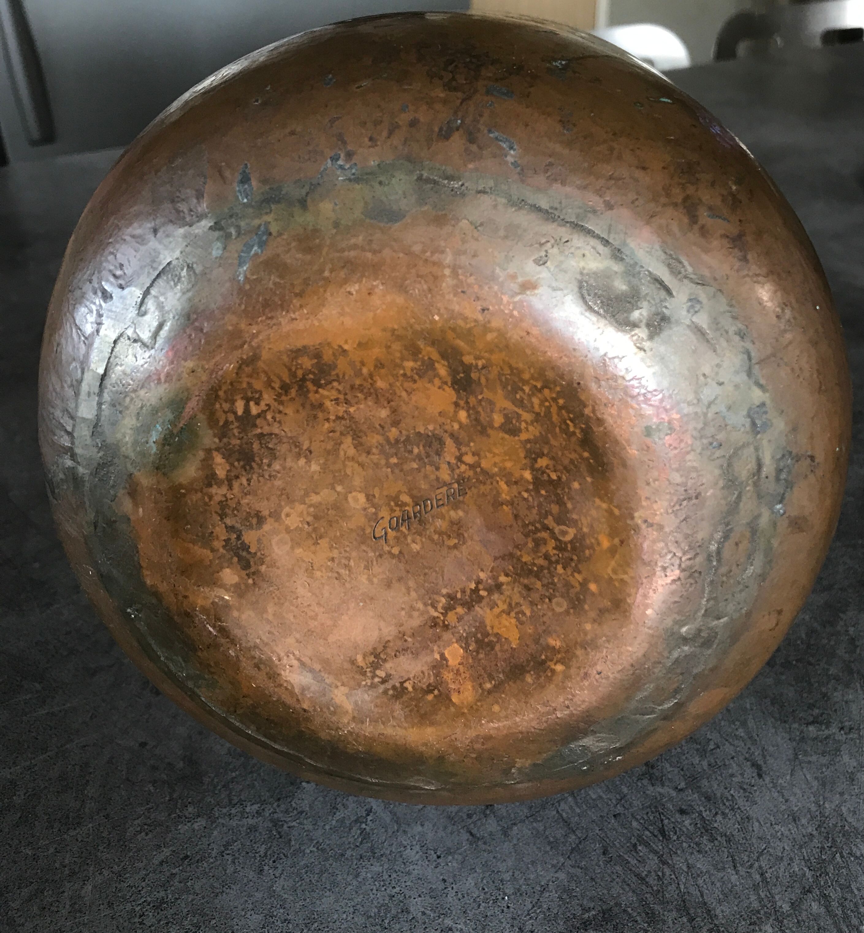 Amphore copper and ironwork of art signature Jean Goardère