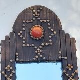 Ancient brutalist oriental wooden mirror 23x53cm