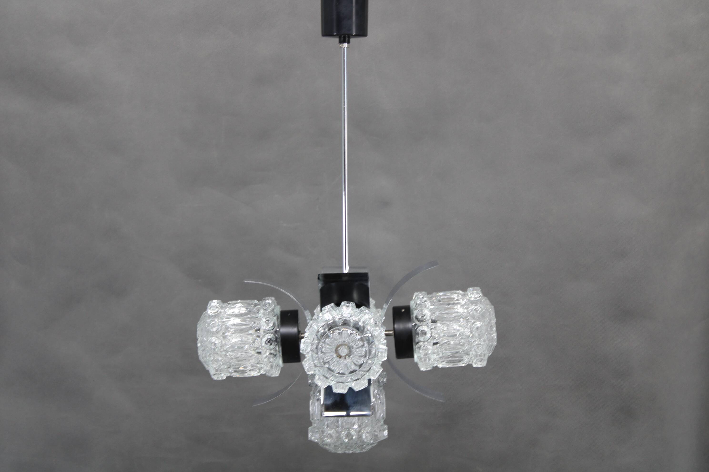 1970s Glass Chandelier, Czechoslovakia