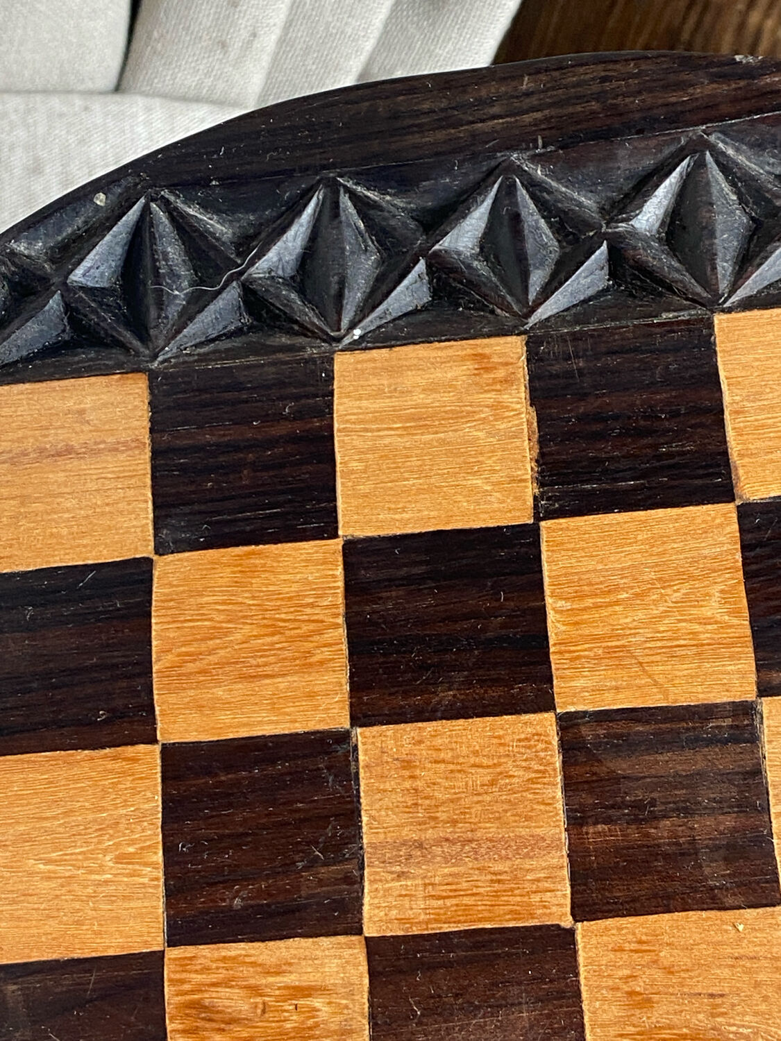 Carved wooden chess set