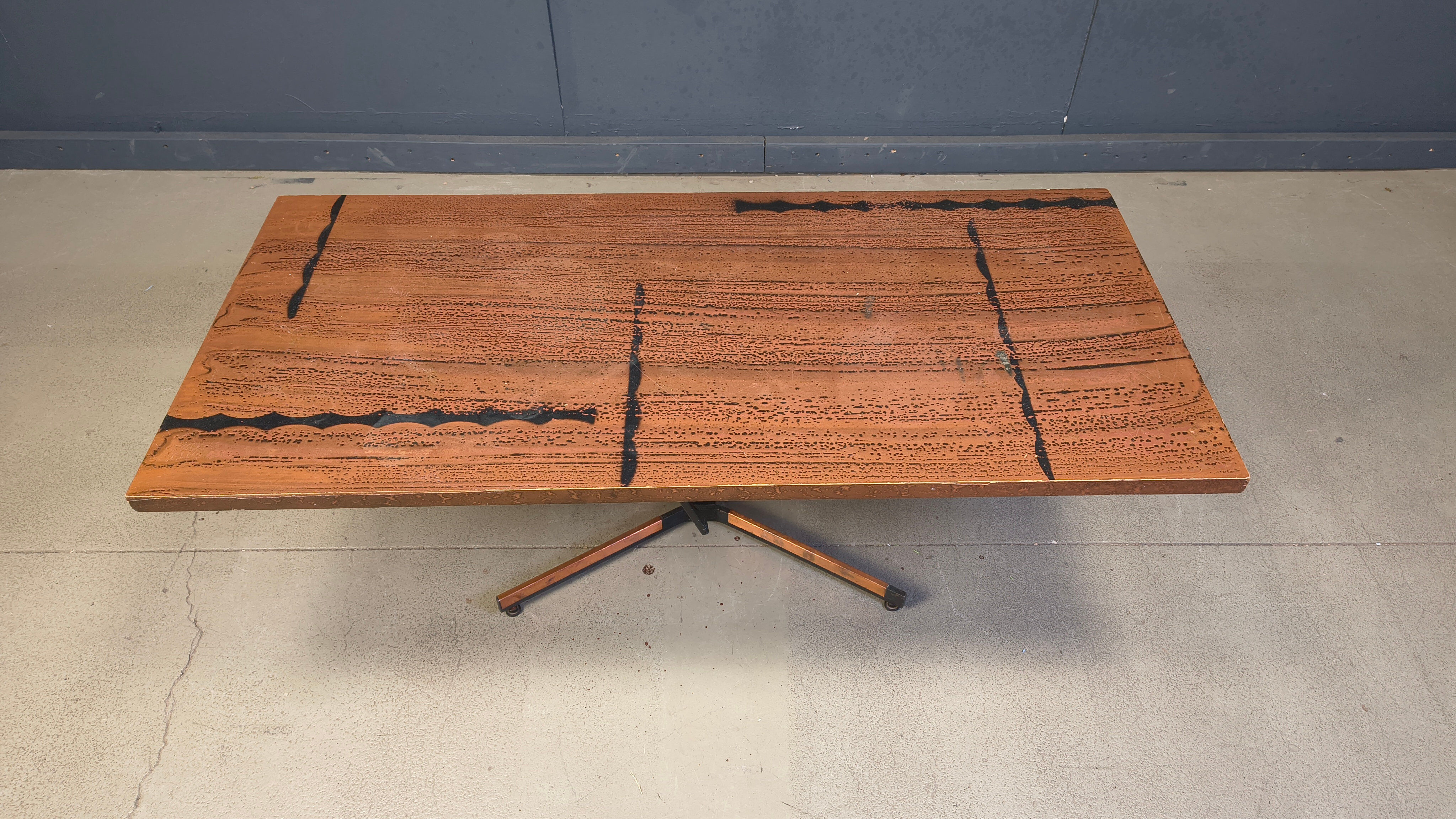 Modernist copper coffee table adjustable in height, 1960s