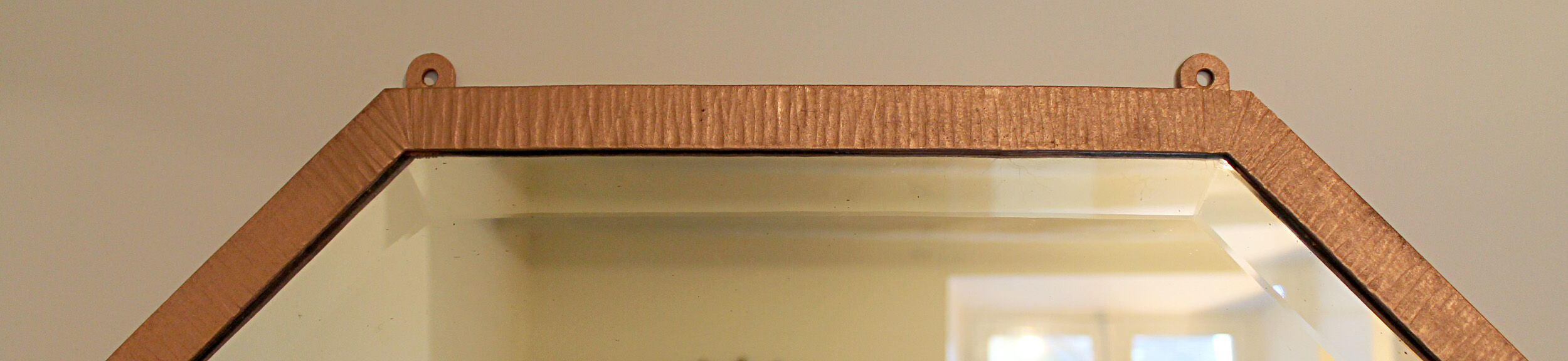 Art deco gold patinated metal mirror pink 65x105cm