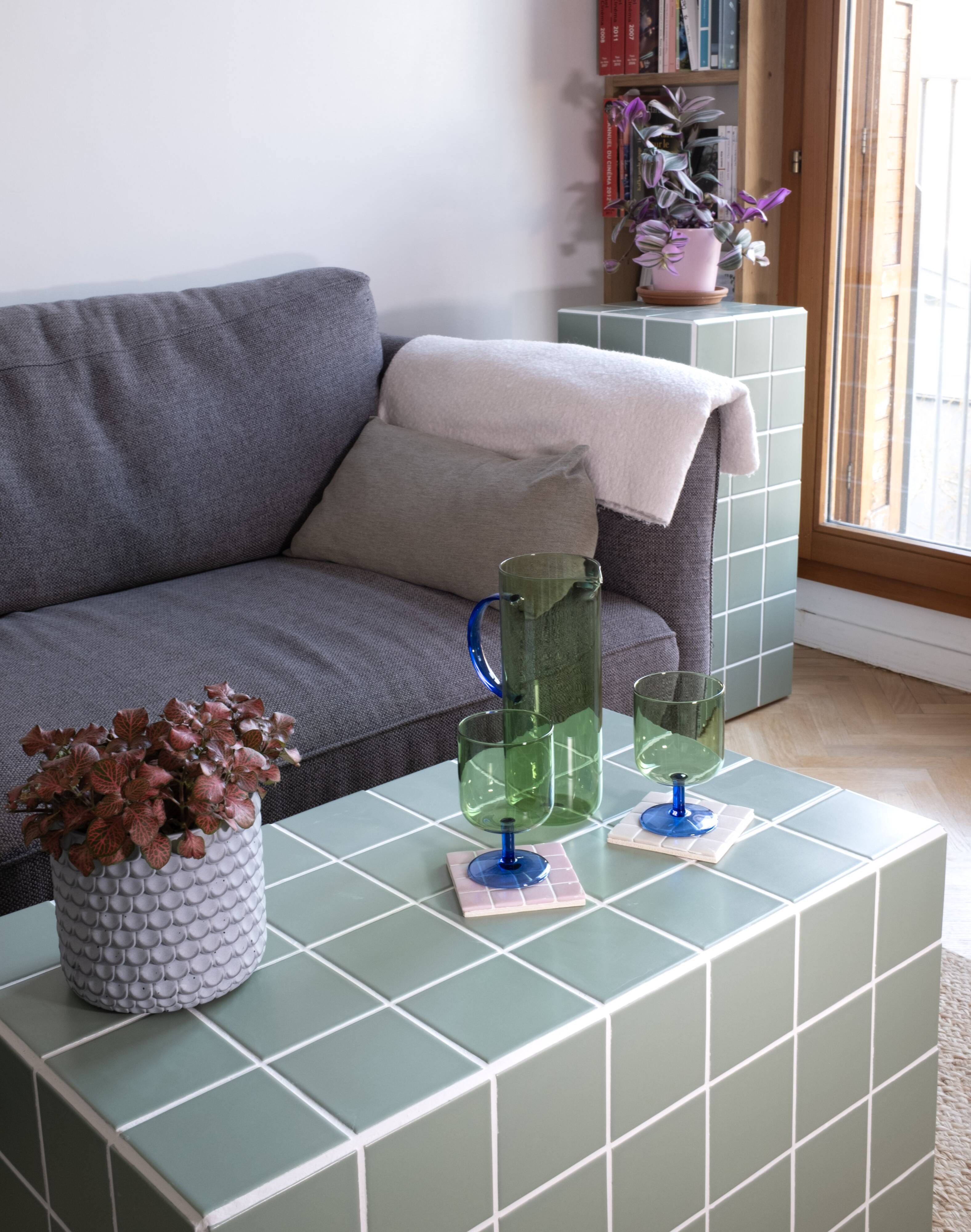 Ceramic coffee table-rectangular-tiles-green-water green-matt-Tile