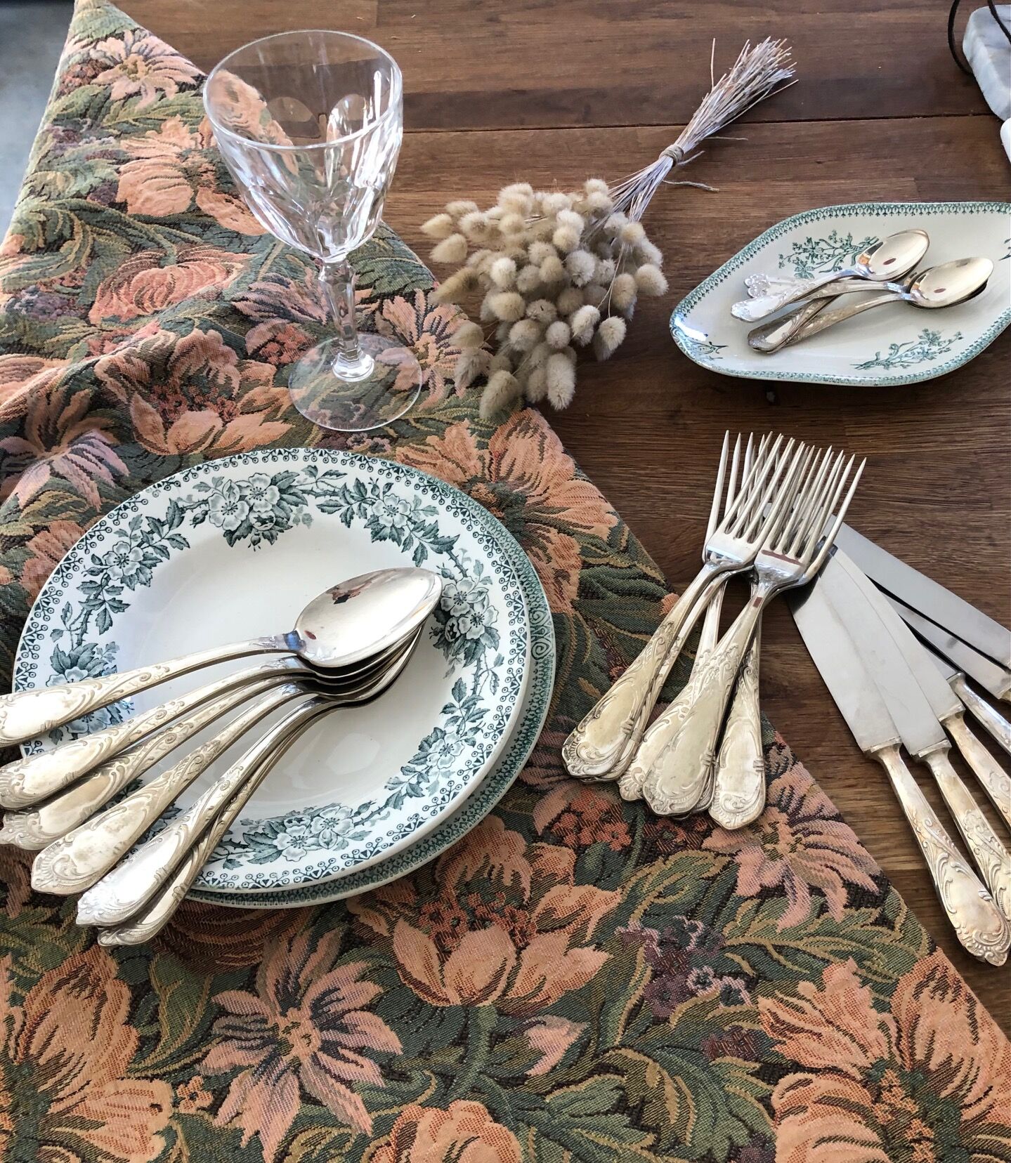 Series of 24 antique silver metal cutlery