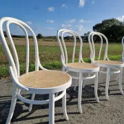 Lot de 4 chaises en bois tournés et cannage 