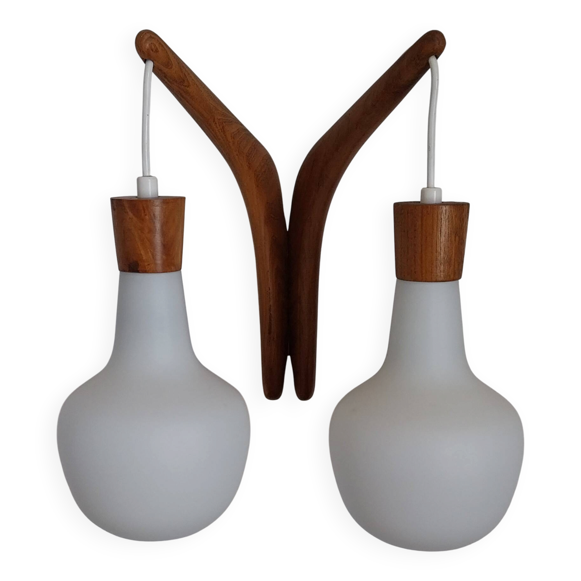 double teak wall lamp and Scandinavian suspended opalines