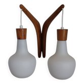 double teak wall lamp and Scandinavian suspended opalines