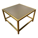 Table basse carré en laiton et verre fumé vintage