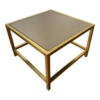 Table basse carré en laiton et verre fumé vintage