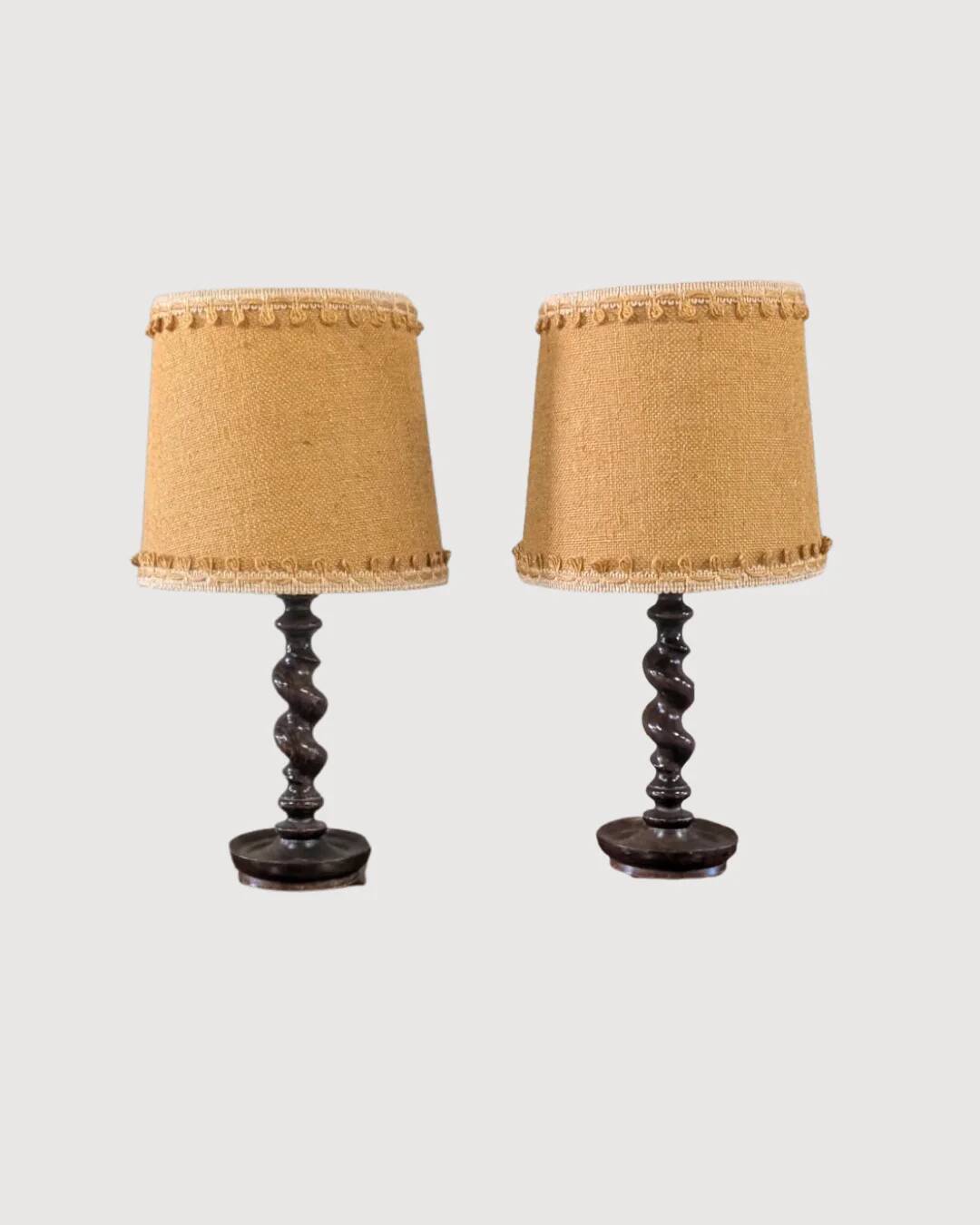 Pair of turned wood lamps