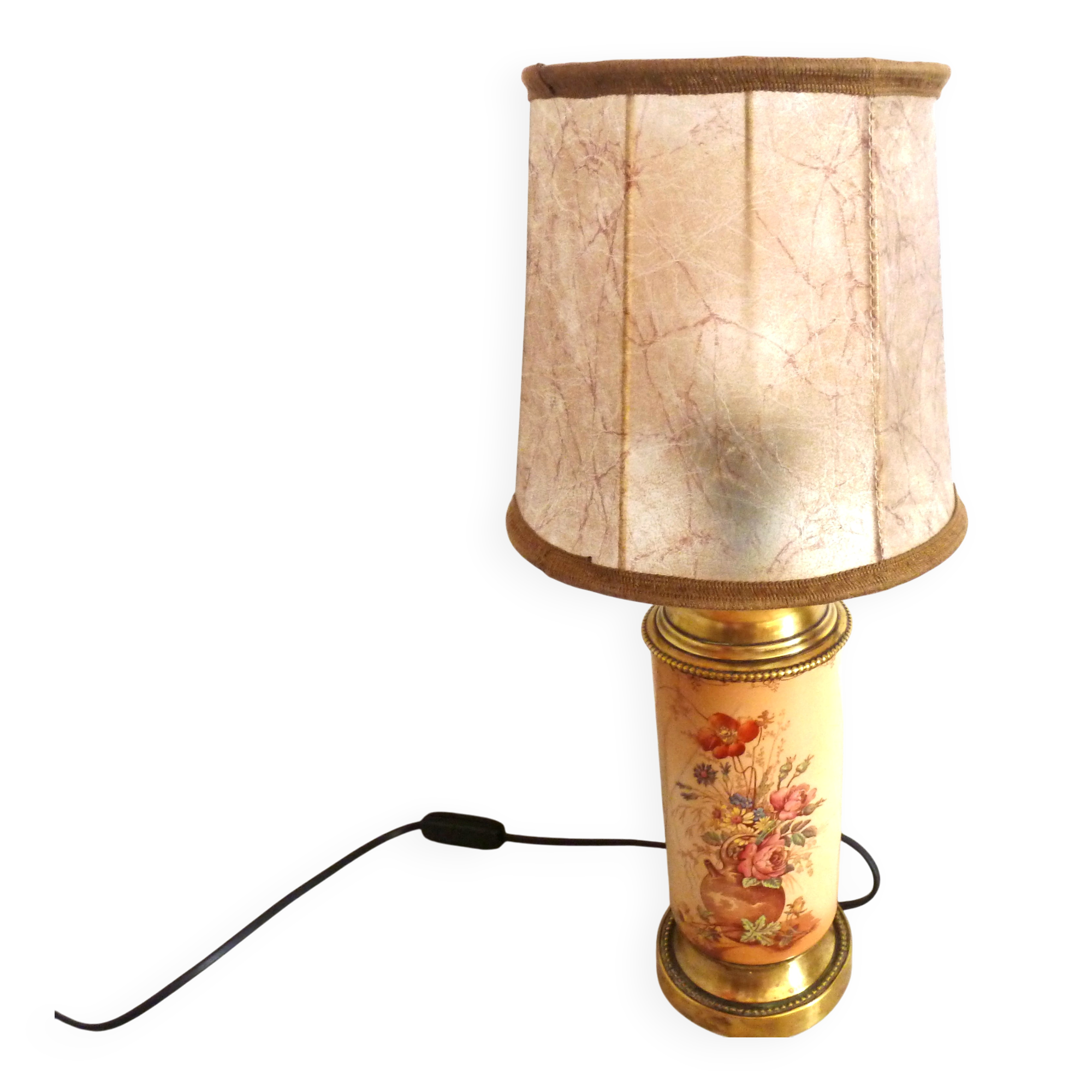 Old ceramic lamp "Lunéville" with a pig bladder shade.