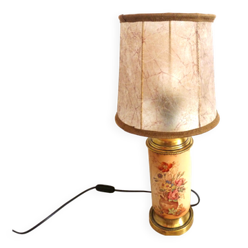 Old ceramic lamp "Lunéville" with a pig bladder shade.