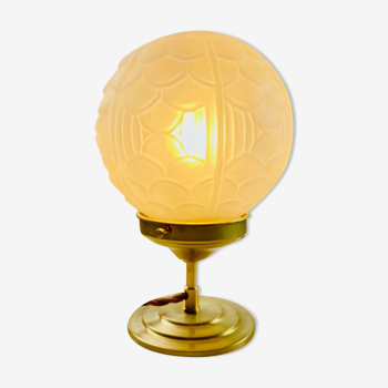 Lampe à poser globe dépoli blanc art déco - Année 40