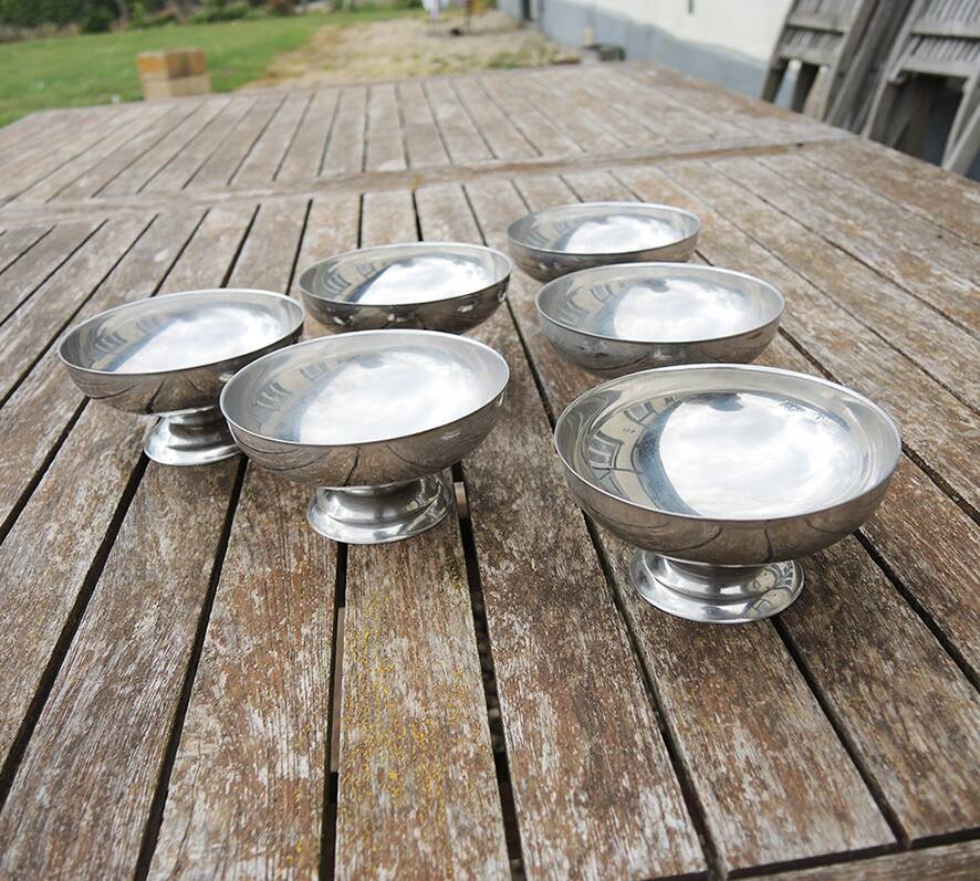6 old XL stainless steel bistro ice cream cups