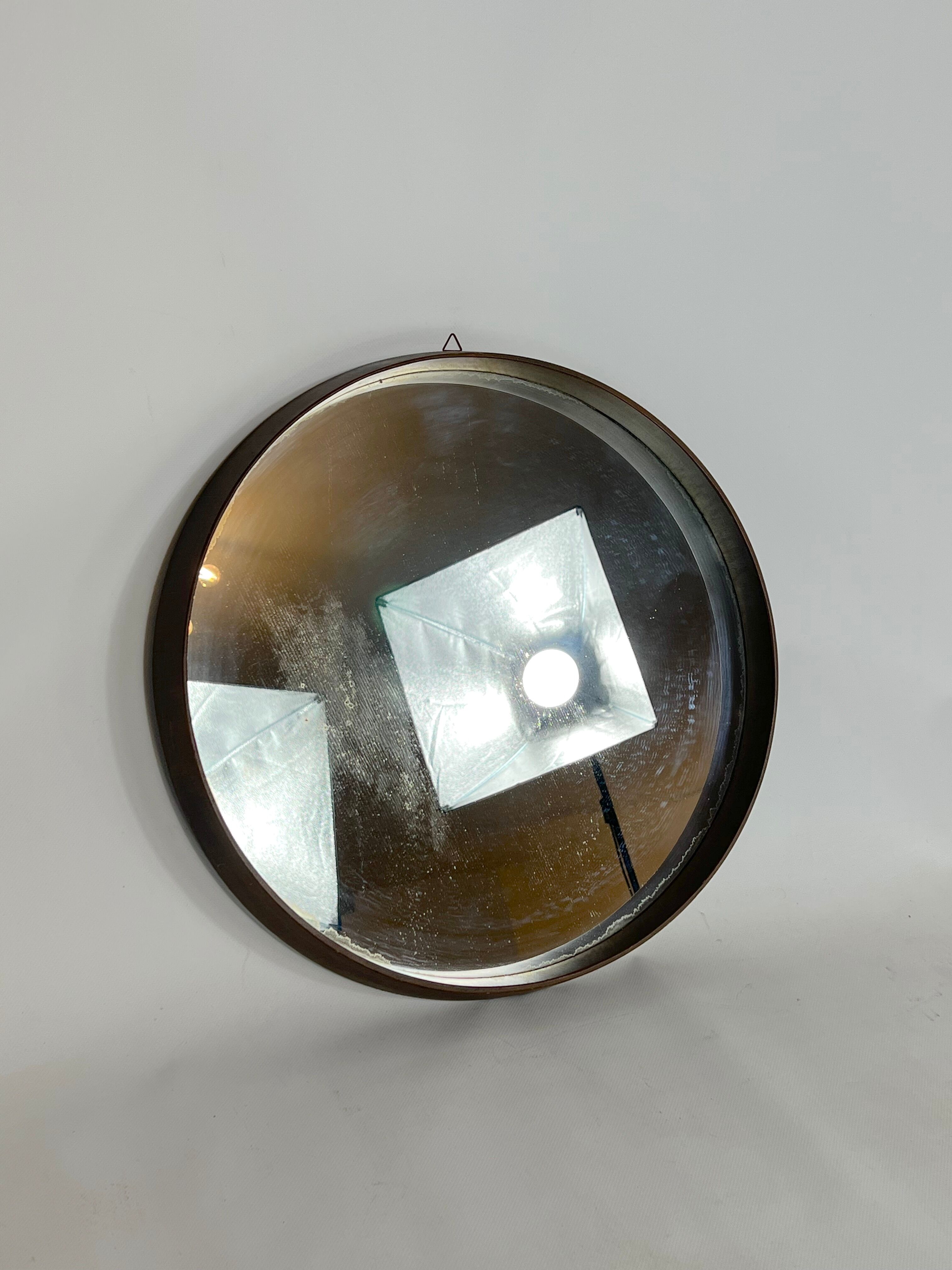 Vintage Italian wood round wall mirror from 50s