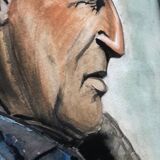 Portrait d’un vieux marin signé Arlo, aquarelle
