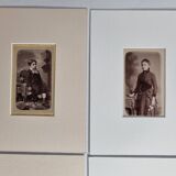 Set of 4 mounted old photographs, portraits of children and young women from the 19th century