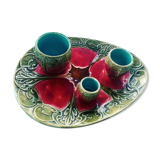 Ensemble de barbotines art nouveau composé d'un plat et de 3 pots collector