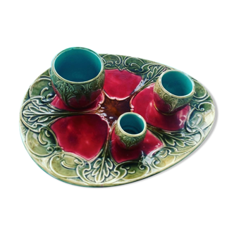 Ensemble de barbotines art nouveau composé d'un plat et de 3 pots collector