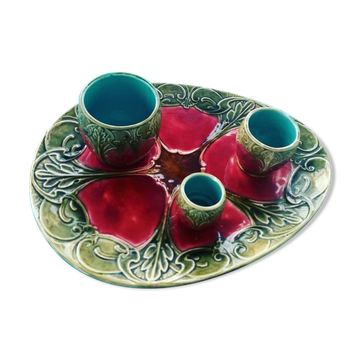 Ensemble de barbotines art nouveau composé d'un plat et de 3 pots collector