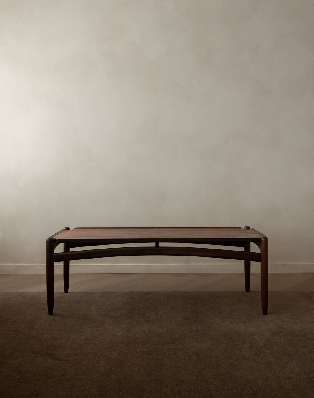Vintage Teak Coffee Table, Mid Century Modern, Sculptural Arched Stretchers