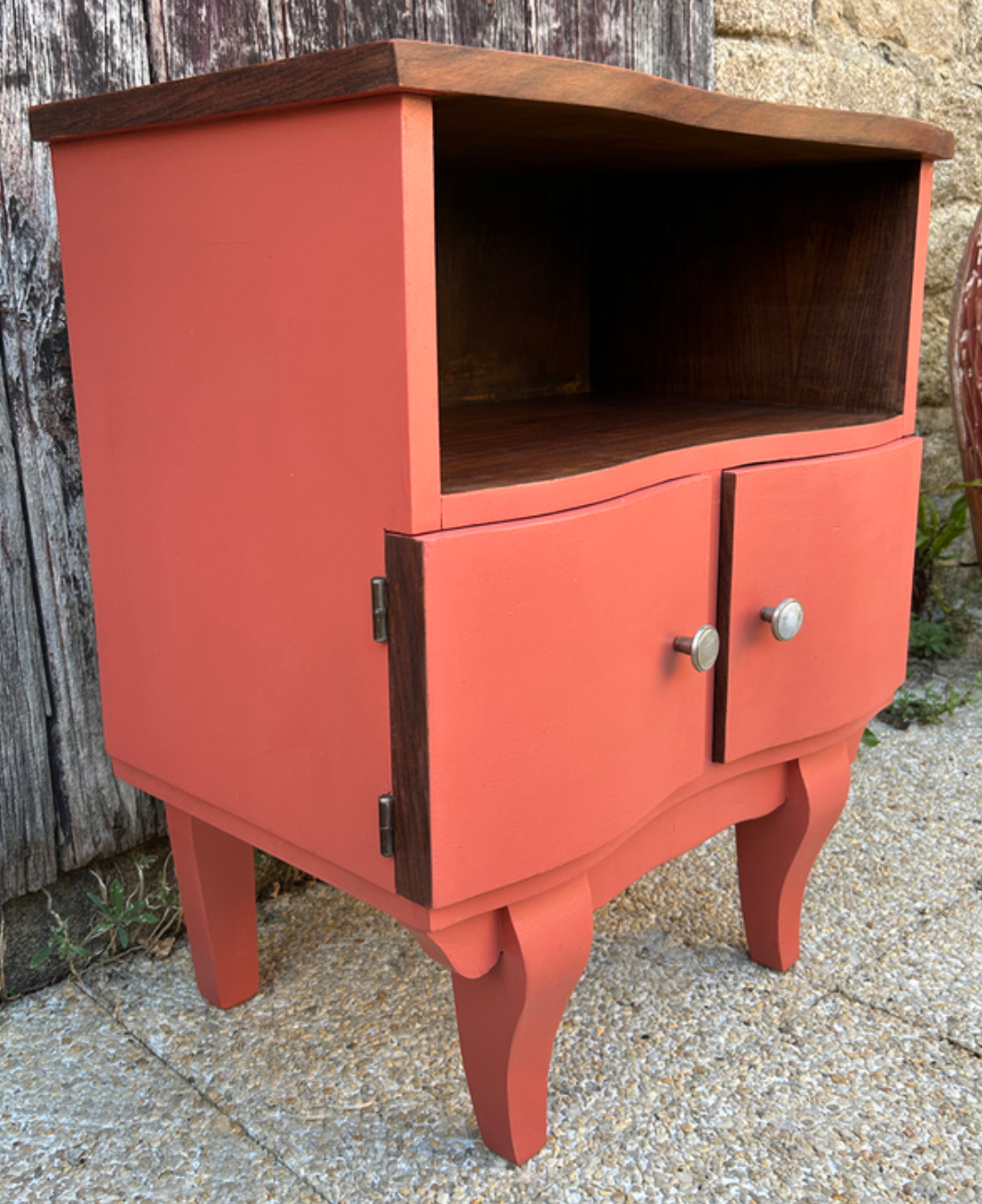 "Corail Bohème" bedside table – vintage relooked, 1940s / 1950s