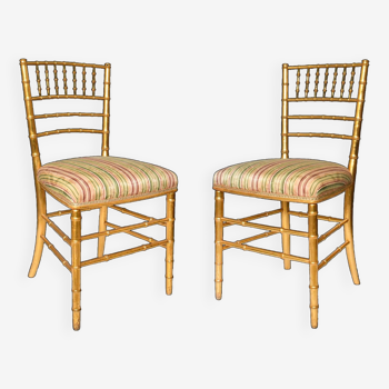 Pair of bamboo-style gilded wood chairs