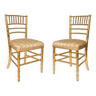 Pair of bamboo-style gilded wood chairs