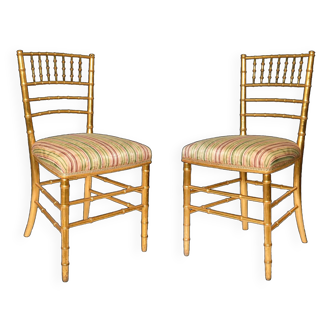 Paire de chaises en bois doré façon bambou