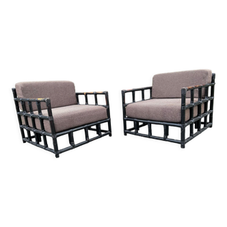 Pair of rattan and bamboo armchairs 1980