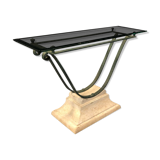 Iron and glass console, antique patina