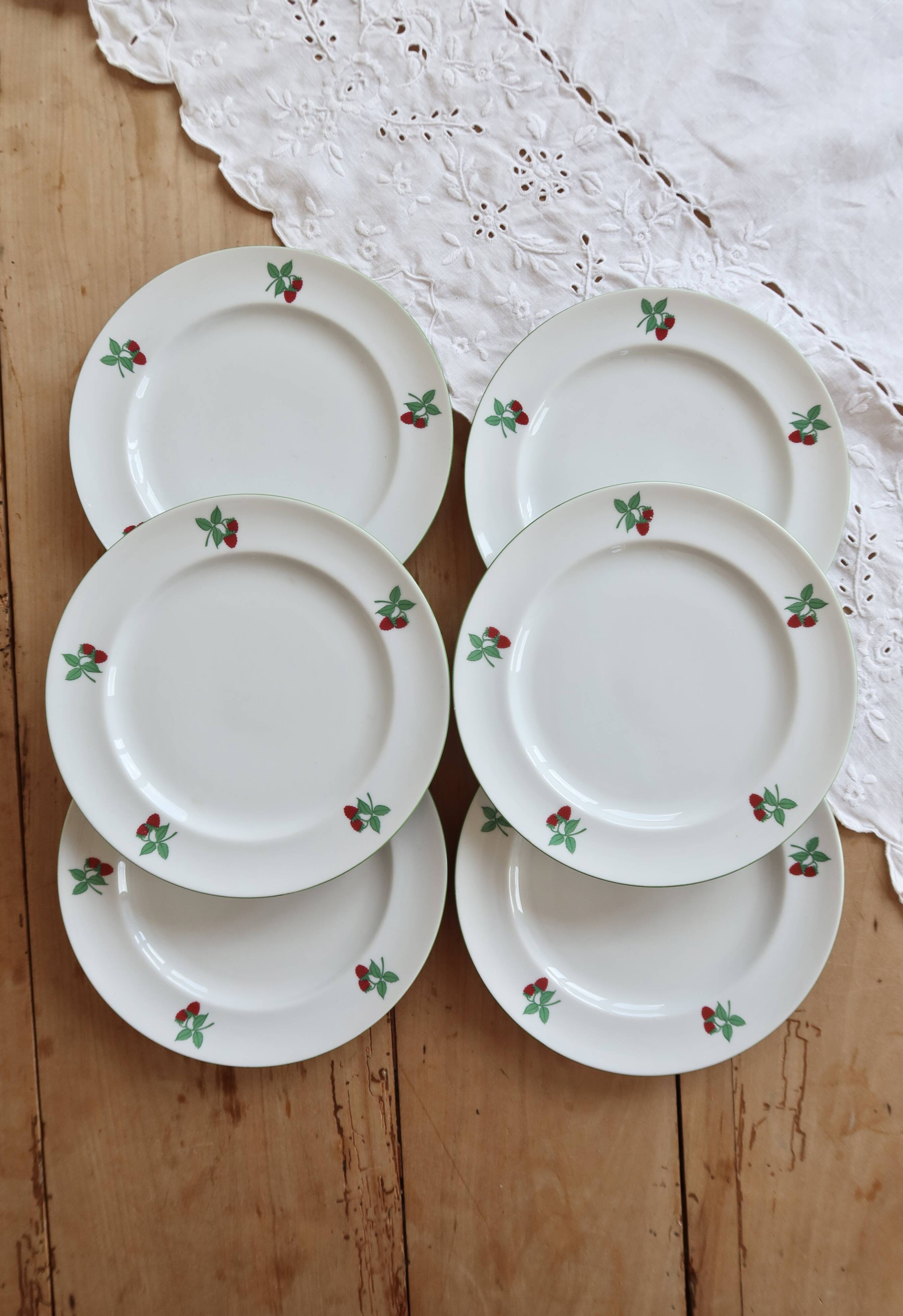 6 vintage dessert plates porcelain Table et Couleurs Raspberry model