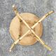 Round coffee table vintage rattan and vinyl braided straw way