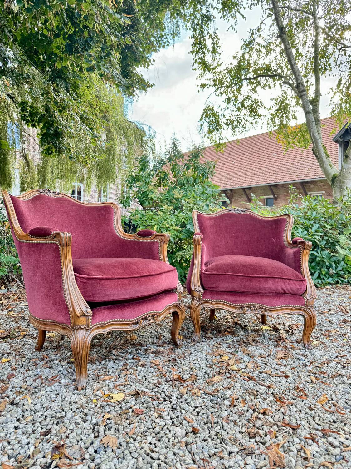 Pair of Louis XV Style Walnut Bergeres, 19th Century